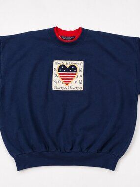 Vintage M&MC Sportswear Navy Americana Heart Flag Patriotic USA Sweater XL